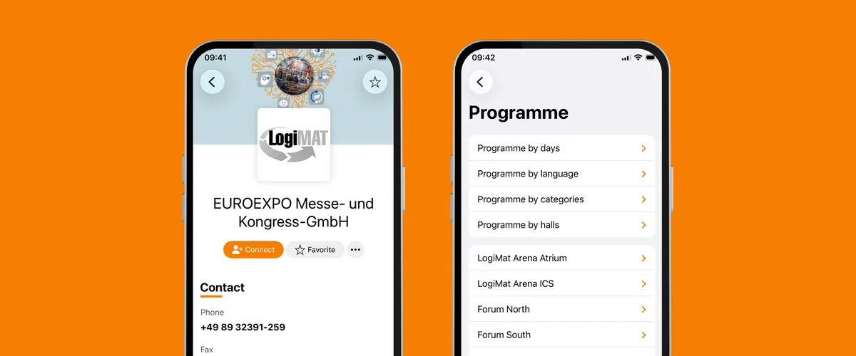 Event Guide app: exhibitor profile and event programme